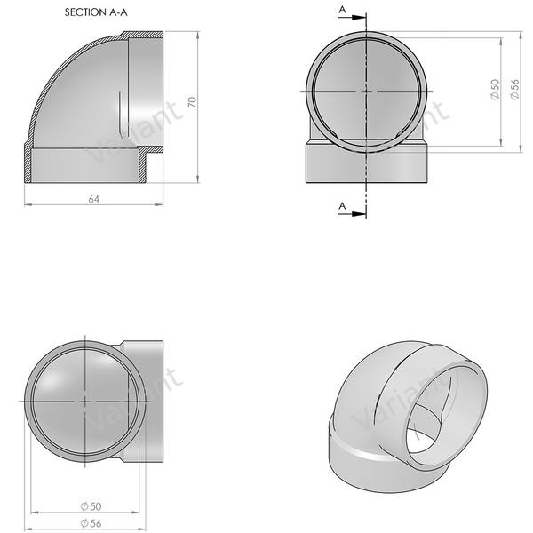 Short bow - 90° - cuff/cuff - white - Central Vac