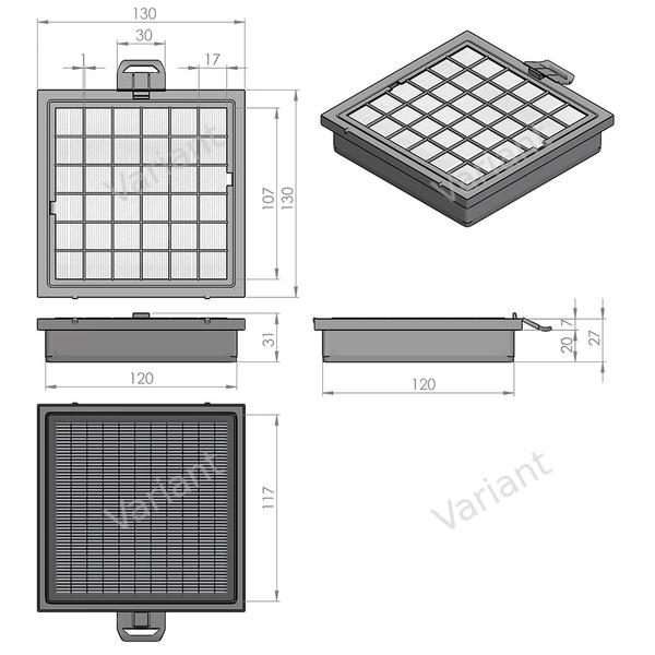 Filtre plissé plat - Bosch/Siemens Proparquet/Synchropower - HEPA - boîte