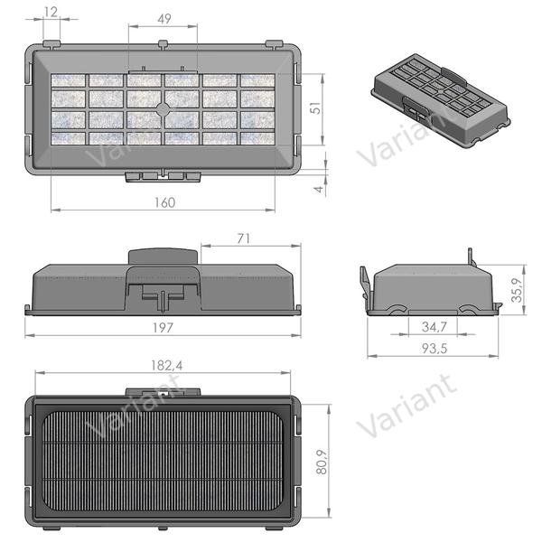 Filtre plissé plat - Bosch/Siemens Prosilence/Technopower - HEPA - poly-sac