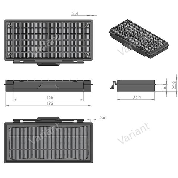 Filtre plissé plat - Bosch/Siemens BSGL5/VSQ8 - HEPA - poly-sac